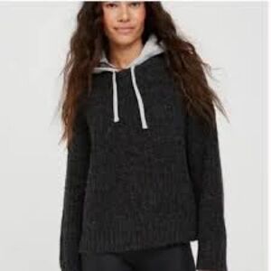 Aerie Cozy Knit Hoodie with Gray Trim